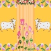 Pichwai Cow 3D printed big size lotus design  Backdrop Cloth/ pooja Back drop for weddings/ Navrathri /Dusshera/ Housewarming  / Navratri - Image 2