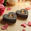Heart Shape Wooden T Light Holder Set of 2 Candle Holders