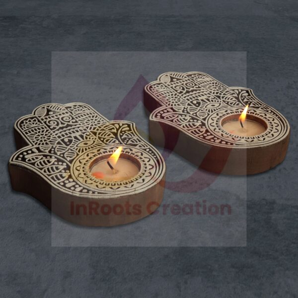 Wooden T Ligh Holder (HAMSA) 2 pc set