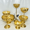 Taj Bowl Urli Set with Lotus Candle Stands - Royal Golden Finish (9-Piece Set)