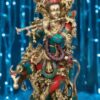 Lord Krishna with Cow playing flute idol statue, Multi colour and captures the divine love and devotion , perfect for home decor |god of lovers.